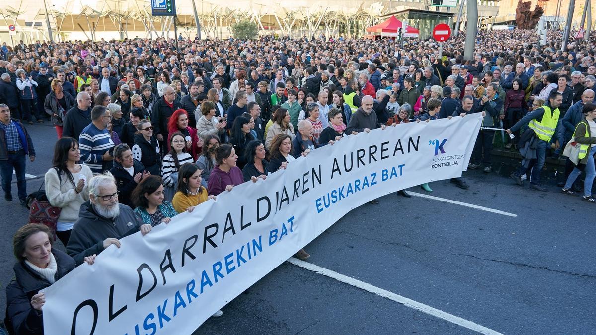 Marcha celebrada el pasado fin de semana en Bilbao ante la injerencia de los tribunales contra el euskera.