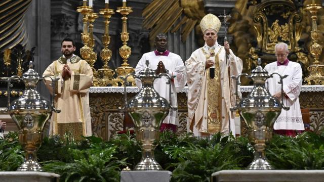 El Papa León XIV durante la misa de la Cena del Señor