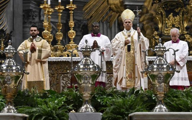 El Papa León XIV durante la misa de la Cena del Señor