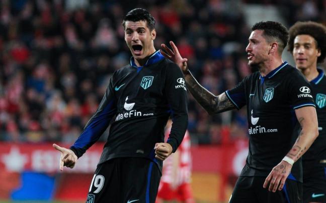 Morata celebra su gol en el tiempo añadido. Morata celebra su gol en el tiempo añadido.