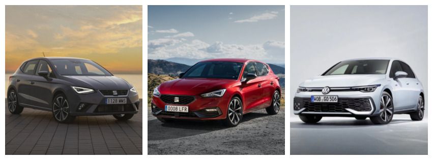 Un Seat Ibiza, un Seat León y un Volkswagen Golf.