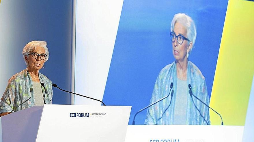 La presidenta del BCE, Christine Lagarde, durante el foro celebrado en Sintra (Portugal). | FOTO: E.P.