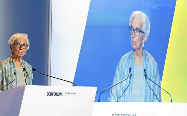 La presidenta del BCE, Christine Lagarde, durante el foro celebrado en Sintra (Portugal). | FOTO: E.P.