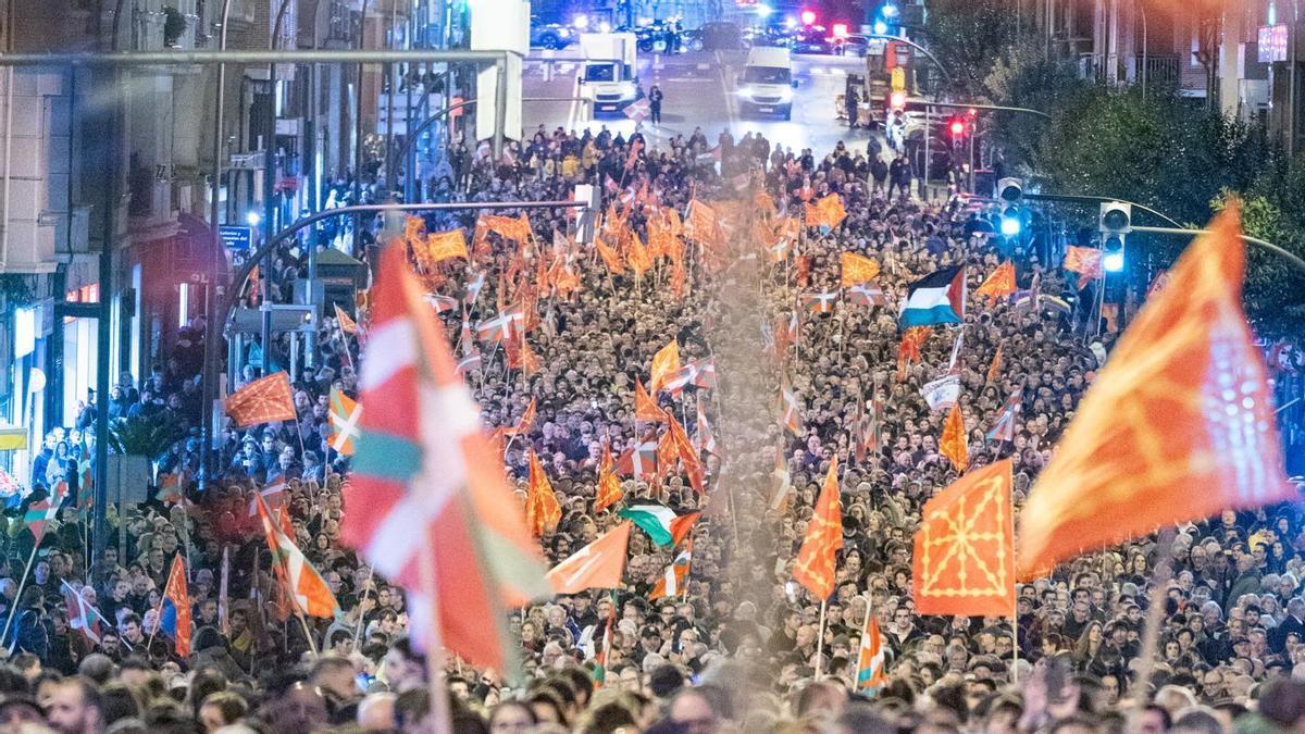 Imagen de la manifestación que ha recorrido el centro de Bilbao