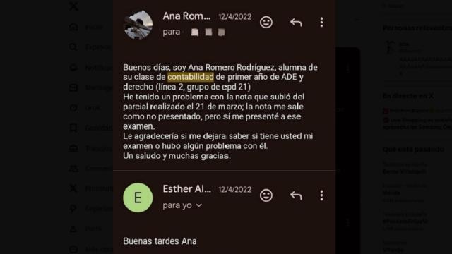 El e-mail que escribió la estudiante a la profesora. / X (@Anxrroz) El e-mail que escribió la estudiante a la profesora.