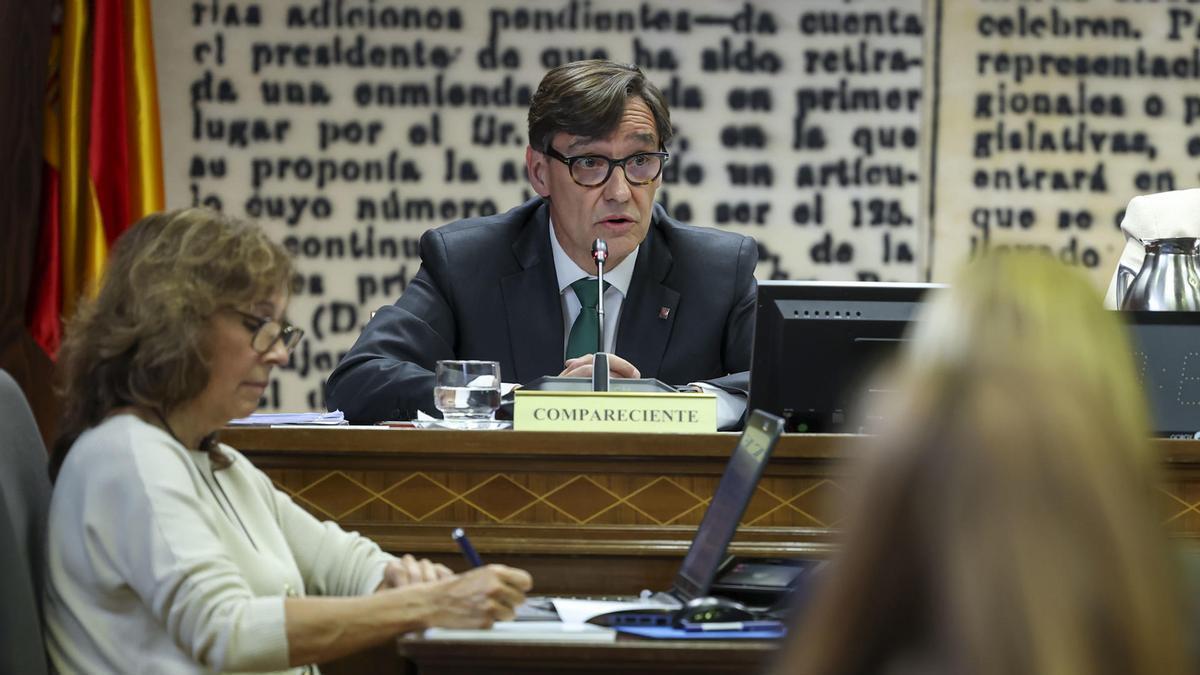 Salvador Illa comparece en la comisión de investigación del 'caso Koldo' en el Senado.