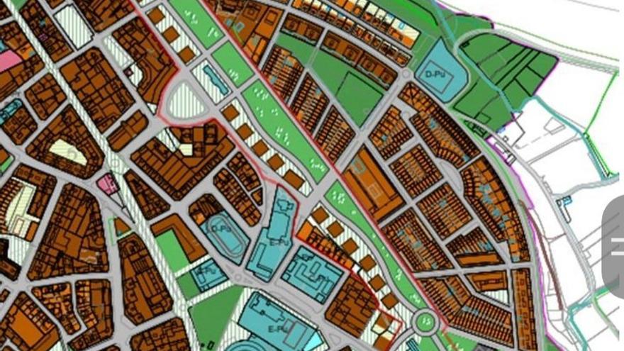 Recreación por ordenador de cómo quedaría la zona de la vía del tren con más zonas verdes y viviendas