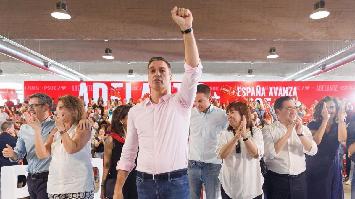 Sánchez durante el inicio de campaña del PSOE en Madrid.