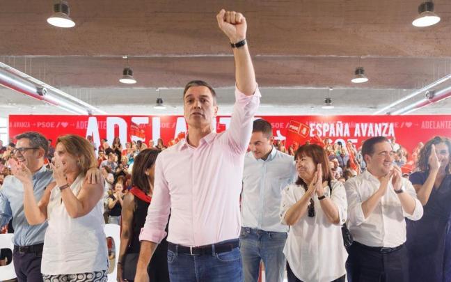 Sánchez durante el inicio de campaña del PSOE en Madrid.