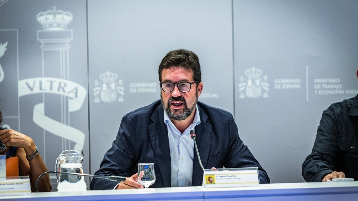 El secretario de Estado de Trabajo, Joaquín Pérez Rey, durante la reunión de diálogo social sobre reducción de jornada.