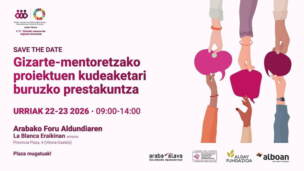 Arabako Aldundiak gizarte mentoretzako proiektuen kudeaketari buruzko prestakuntza eskainiko du urriaren 22an eta 23an.