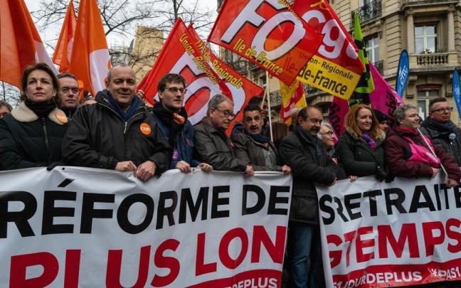 Protesta de la CGT en París por la reforma de las pensiones.