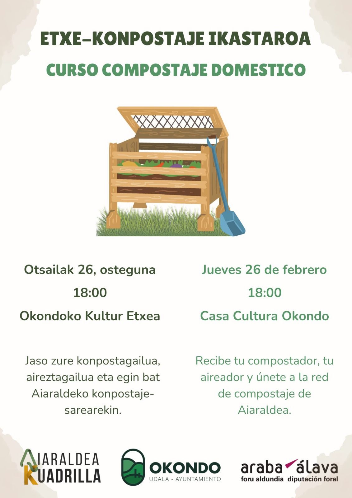 Cartel anunciador del curso de compostaje doméstico en Okondo