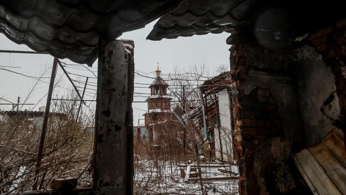 Una iglesia destruida en la región de Zaporiyia.