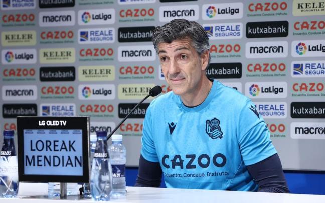 Imanol Alguacil, durante la rueda de prensa de este lunes. / REAL SOCIEDAD Imanol Alguacil, durante la rueda de prensa de este lunes. / REAL SOCIEDAD