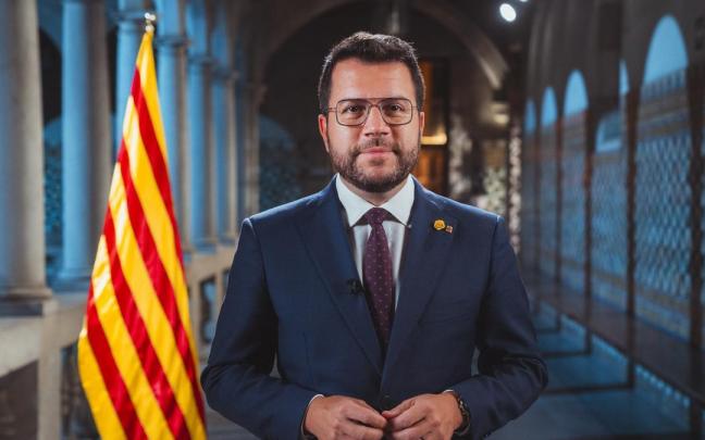 El presidente de la Generalitat, Pere Aragonès, en el mensaje institucional con motivo de la Diada del 11 de septiembre El presidente de la Generalitat, Pere Aragonès, en el mensaje institucional con motivo de la Diada del 11 de septiembre