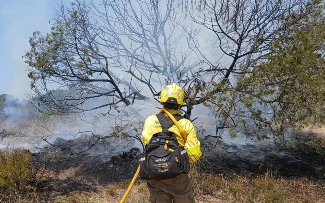 Bombero forestal trabajando para extinguir el incendio en Doñana