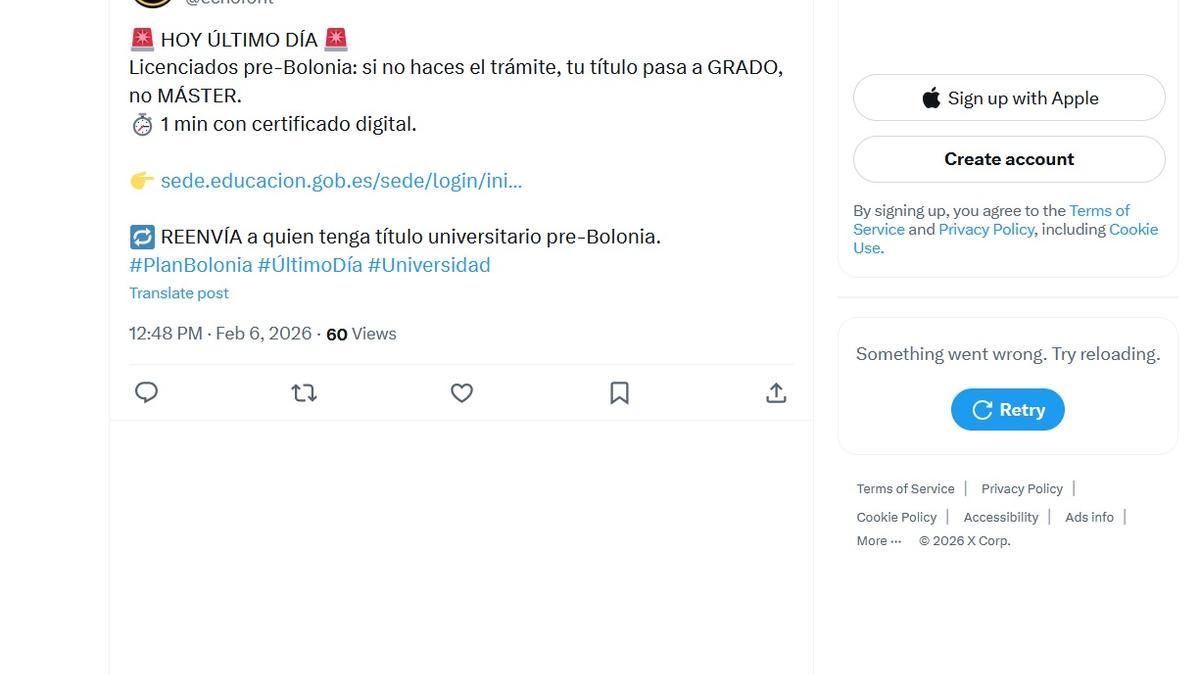 Uno de los mensajes erróneos que circularon avisando del fin de la convalidación del títuo de licenciatura.