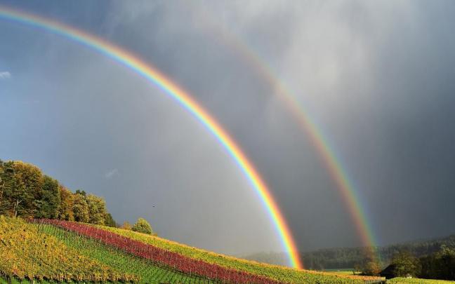 Imagen de un arco iris en un entorno rural