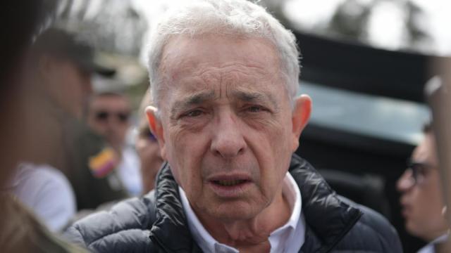 Former Colombian president Avaro Uribe Velez takes part during a rally were the former president and the presidential candidate participated with supporters as part of their campaign in the Colombia-Ecuador border town of Ipiales on April 16, 2026.