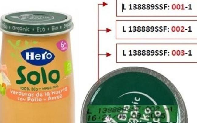 El lote de potitos HERO con un etiquetado erróneo.