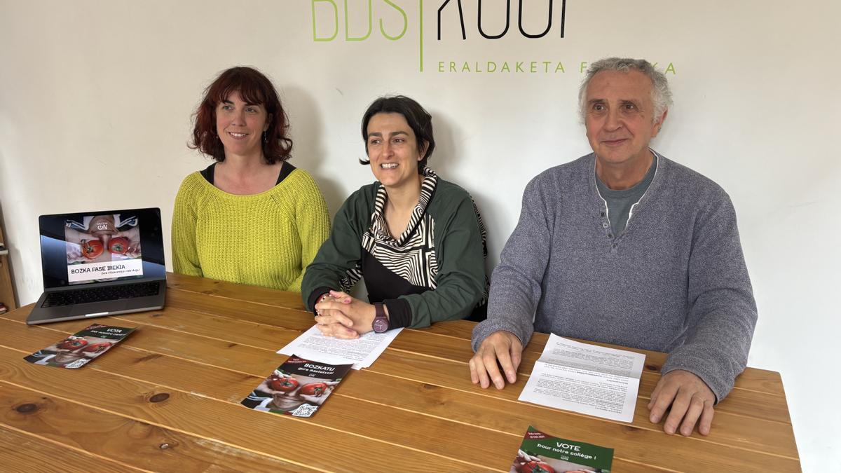Maddi Lekuona (Maïa Permakulture), Oihana Galardi (Labore Txingudi) eta Philippe Legardinier (Hendaiakoop).