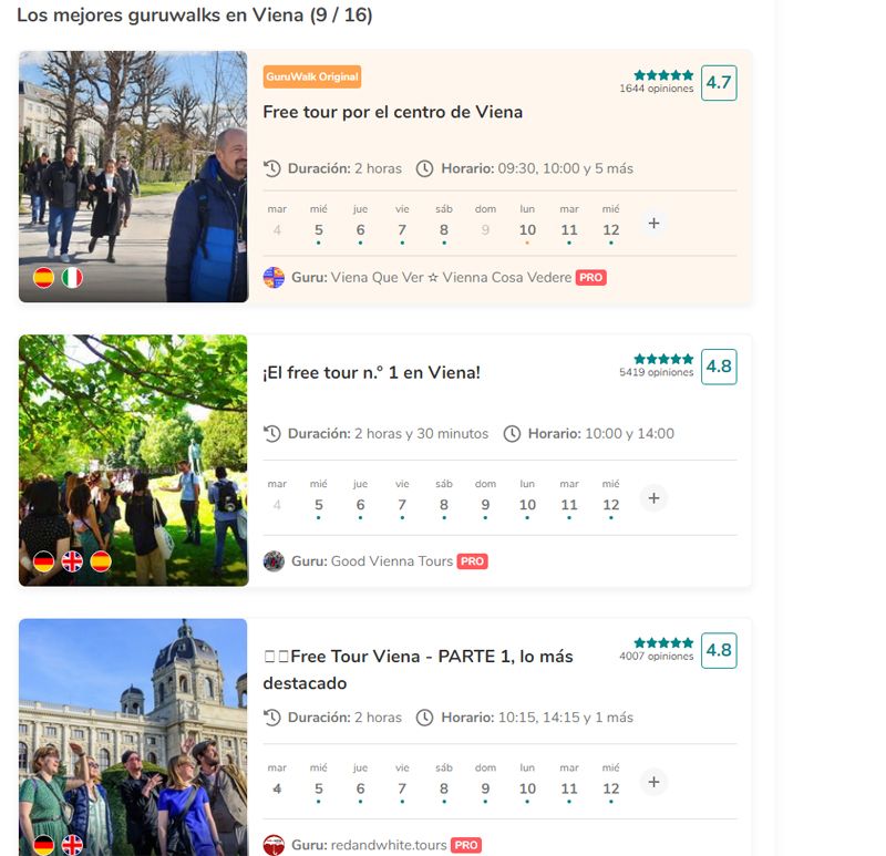 Ejemplo de Guruwalk y sus recomendaciones para visitar Viena.