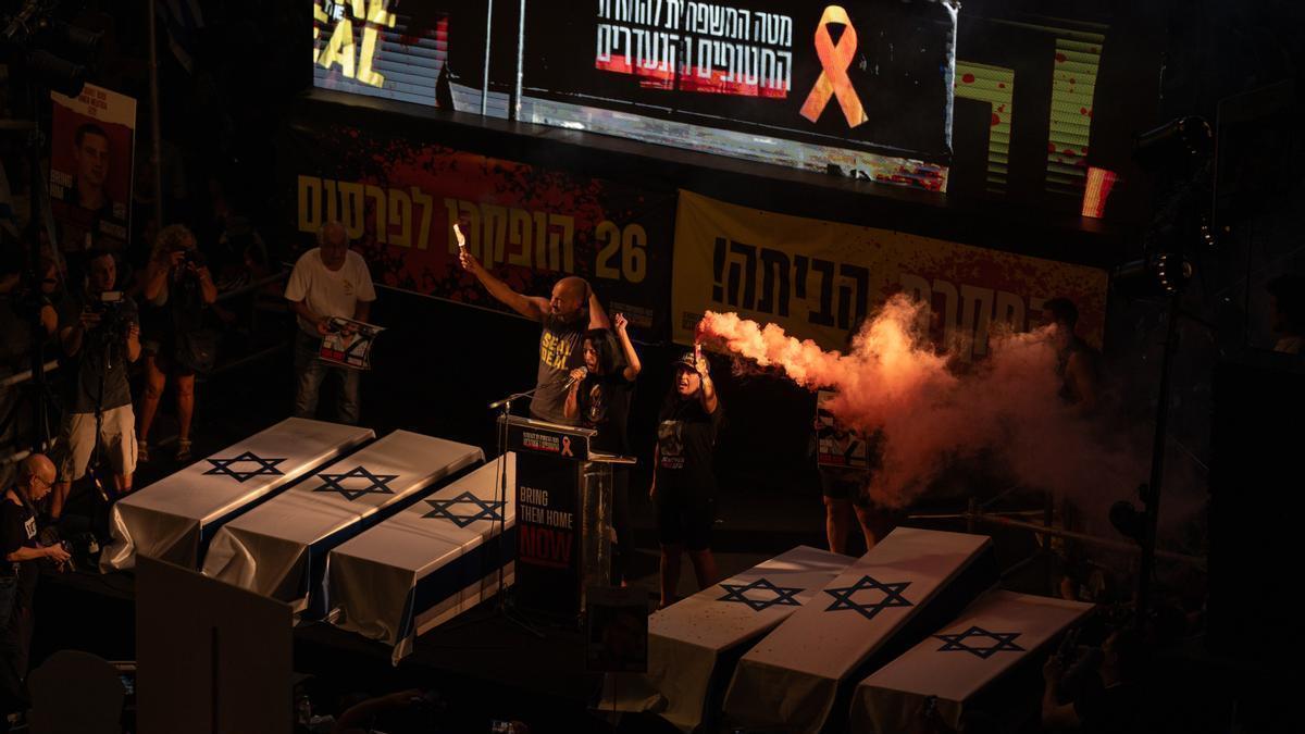 Manifestación en Israel para presionar al Gobierno sobre su estrategia con los rehenes.