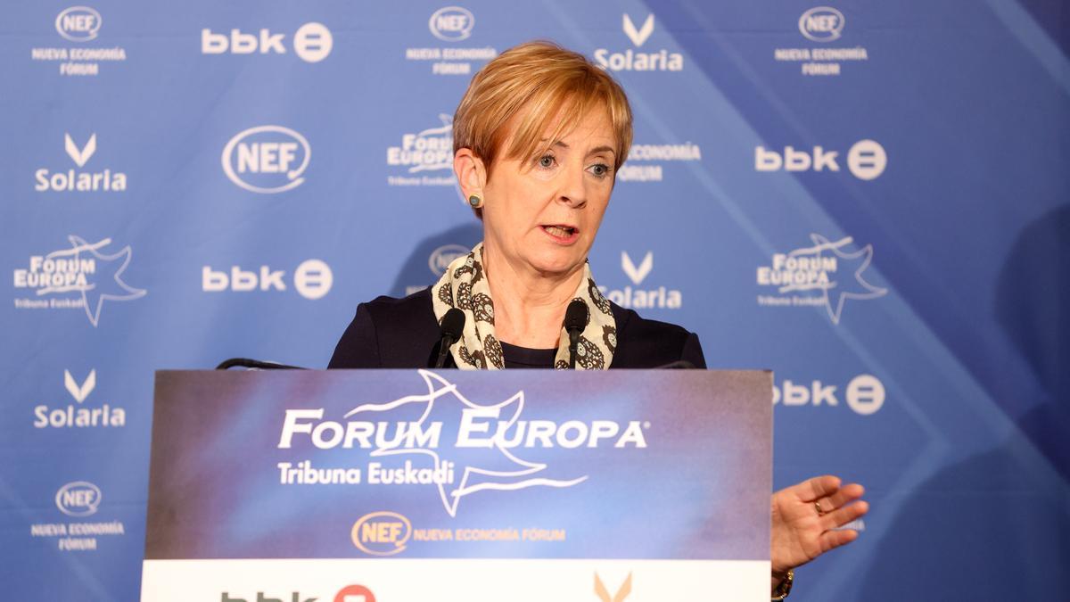 La consejera Arantxa Tapia esta mañana en el Forum Europa Tribuna Euskadi.