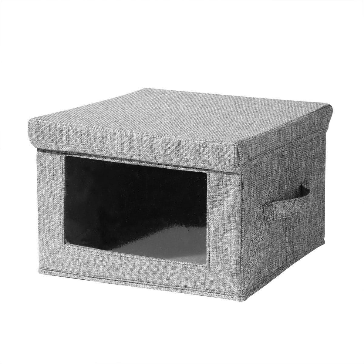 Caja con tapa y un lado transparante para ver su contenido.