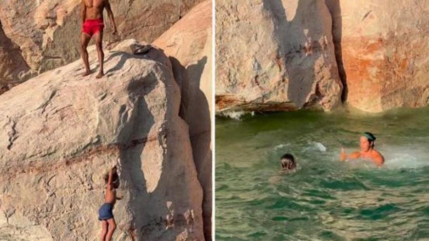 El padre lanza a Cali al agua desde una roca
