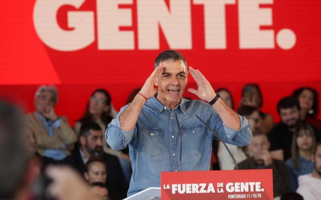 Pedro Sánchez, durante su intervención en un acto de precampaña en Ponferrada