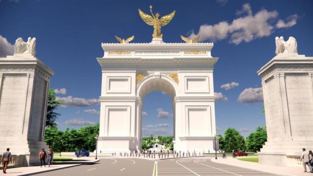 Recreación del futuro arco del triunfo que se construirá en Washington.
