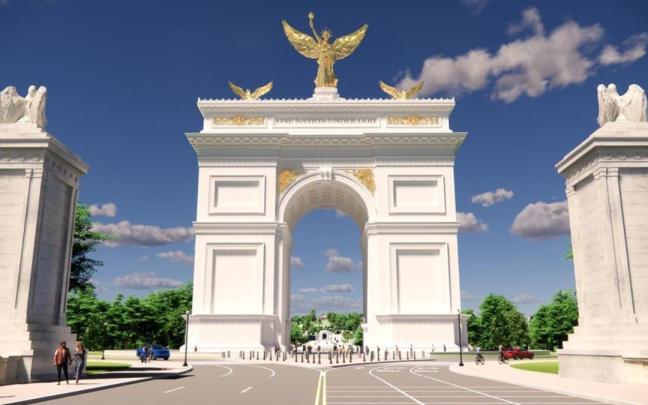 Recreación del futuro arco del triunfo que se construirá en Washington.