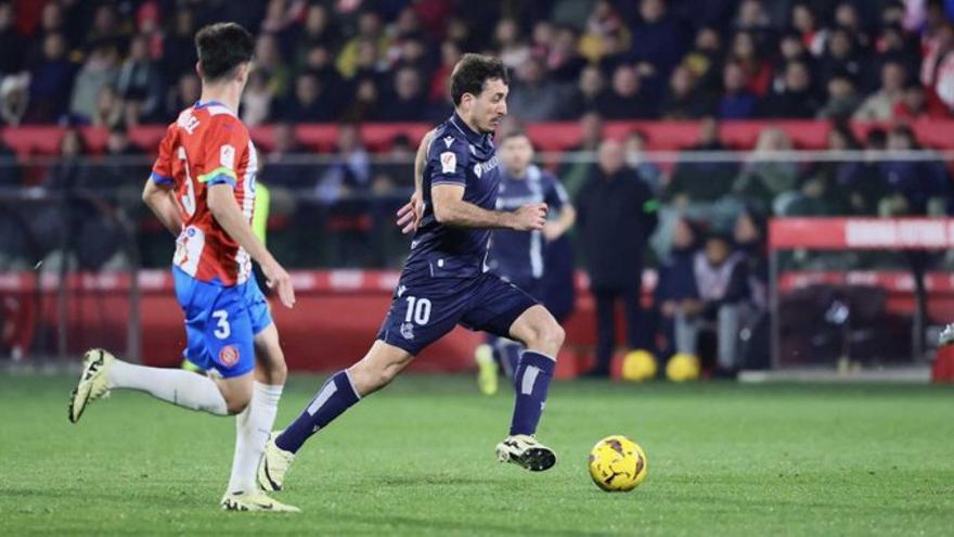 Mikel Oyarzabal, durante el partido de este sábado en Girona. / REAL SOCIEDAD