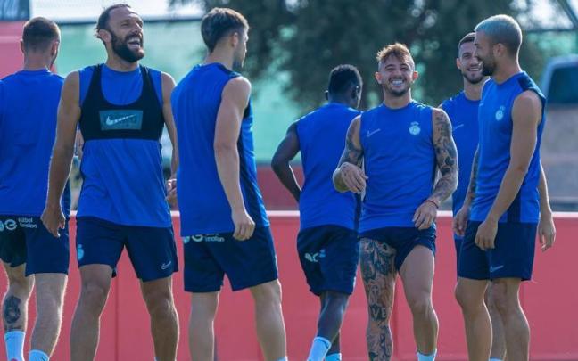 Un entrenamiento del Mallorca durante la presente temporada. / RCD MALLORCA