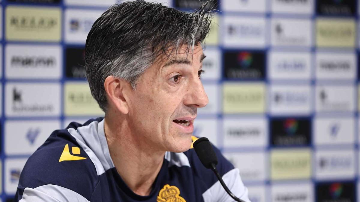 Imanol Alguacil, durante una rueda de prensa. / REAL SOCIEDAD