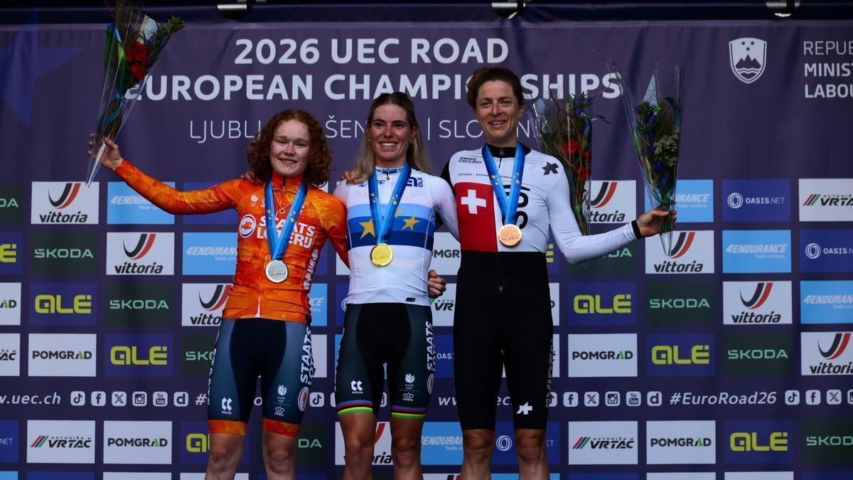 Vollering, campeona de Europa, con Pieterse, plata, y Reusser, bronce.