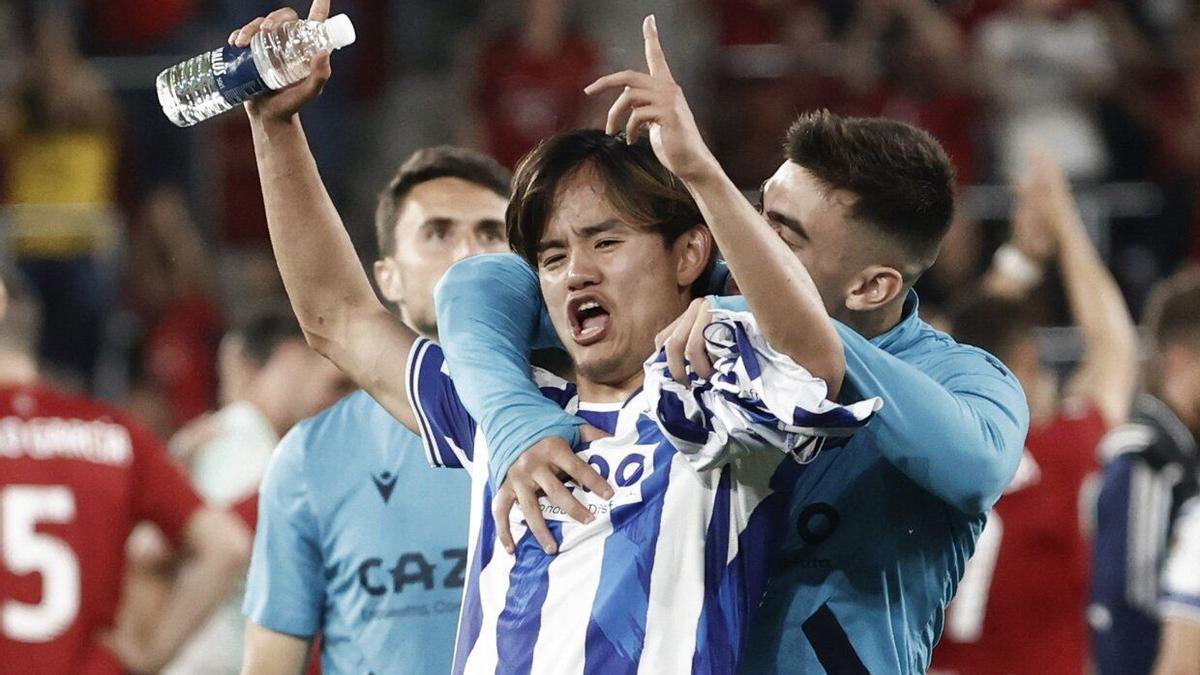 Kubo celebra el gol que marcó el viernes en El Sadar a Osasuna. / JESÚS DIGES / EFE
