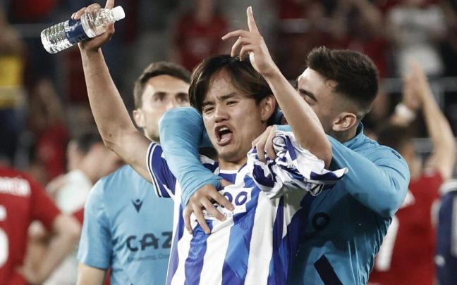 Kubo celebra el gol que marcó el viernes en El Sadar a Osasuna. / JESÚS DIGES / EFE
