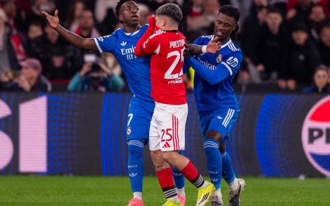 Gianluca Prestianni, jugador del Benfica, en el choque de ida frente al Real Madrid