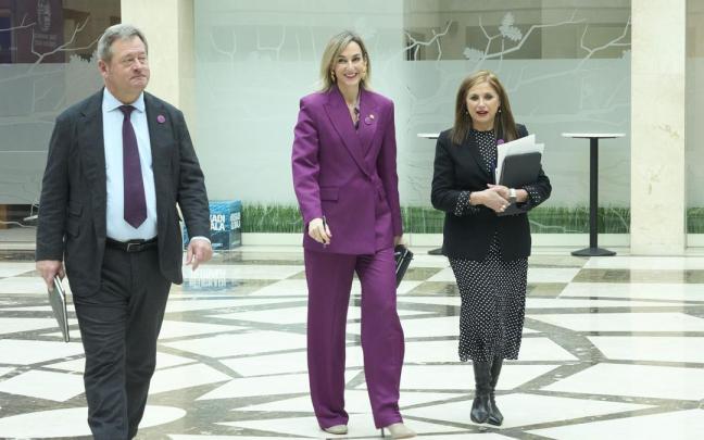 El consejero de Seguridad, Bingen Zupiria, con la portavoz Maria Ubarretxena, y la consejera de Derechos Humanos, María Jesús San José