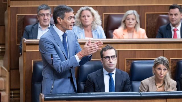 El presidente del Gobierno, Pedro Sánchez, interviene durante una sesión de control al Gobierno.