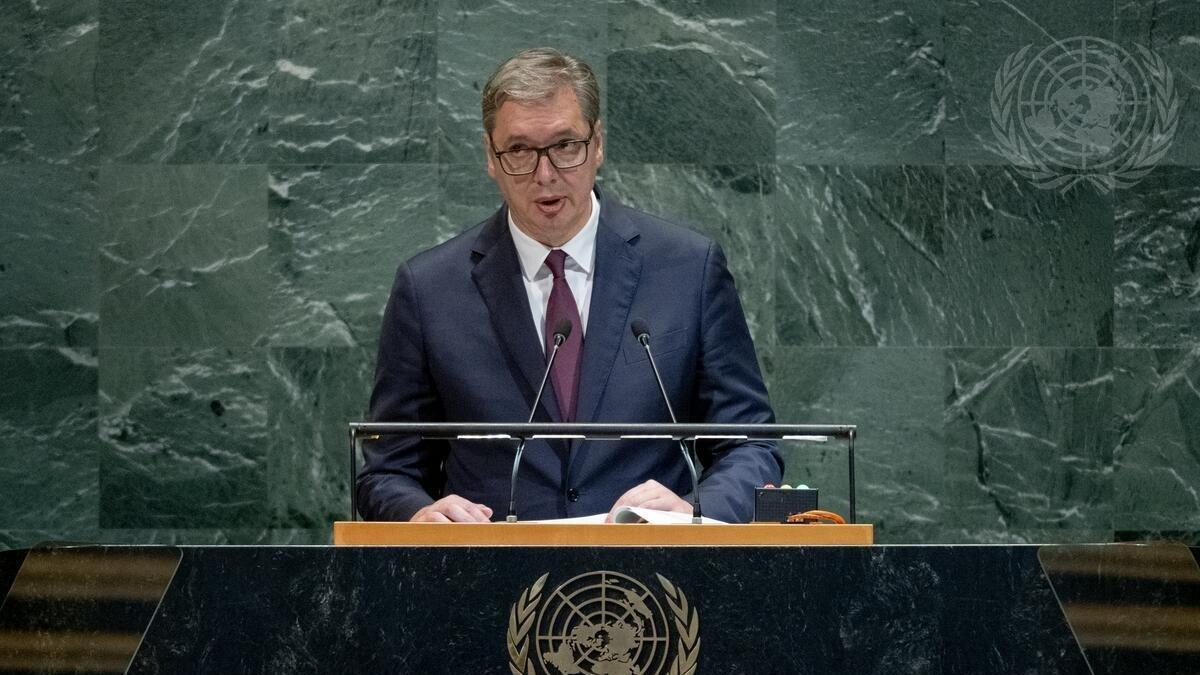 El presidente de Serbia, Aleksandar Vucic, se dirige a la 80ª Asamblea General de Naciones Unidas.