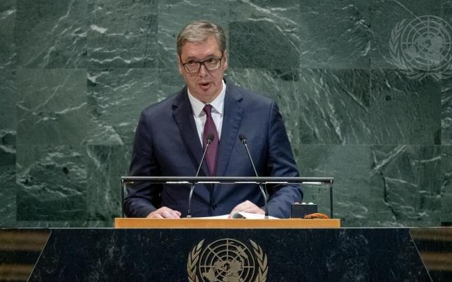 El presidente de Serbia, Aleksandar Vucic, se dirige a la 80ª Asamblea General de Naciones Unidas.
