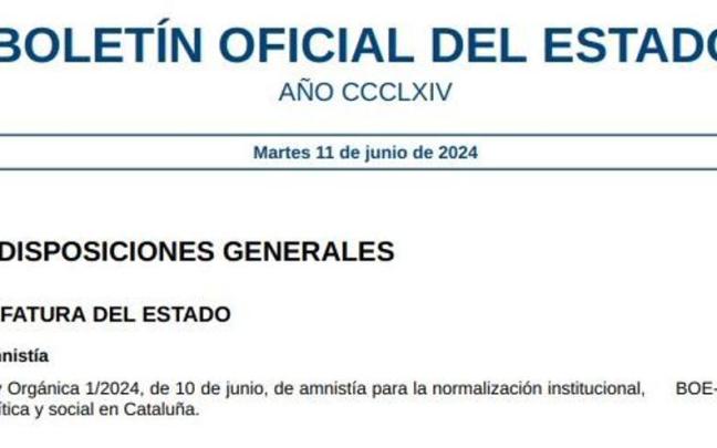 El BOE publica la Ley de Amnistía.