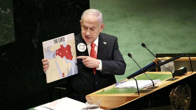 Benjamin Netanyahu interviniendo ante la Asamblea General de Naciones Unidas