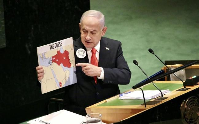 Benjamin Netanyahu interviniendo ante la Asamblea General de Naciones Unidas