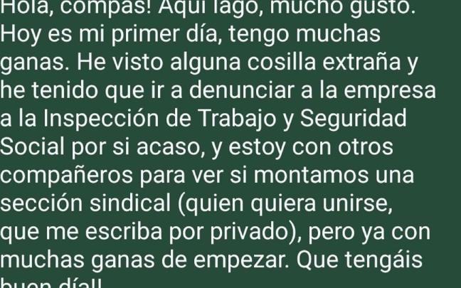 Empieza un nuevo trabajo, saluda por WhatsApp a sus compañeros y acaba despedido.