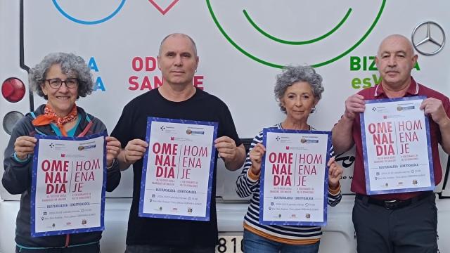 Cuatro de los donantes gernikarras homenajeados —Amagoia L., Cesar T., Encarni F. y Joseba E.— en representación de los 108 altruistas de la comarca.